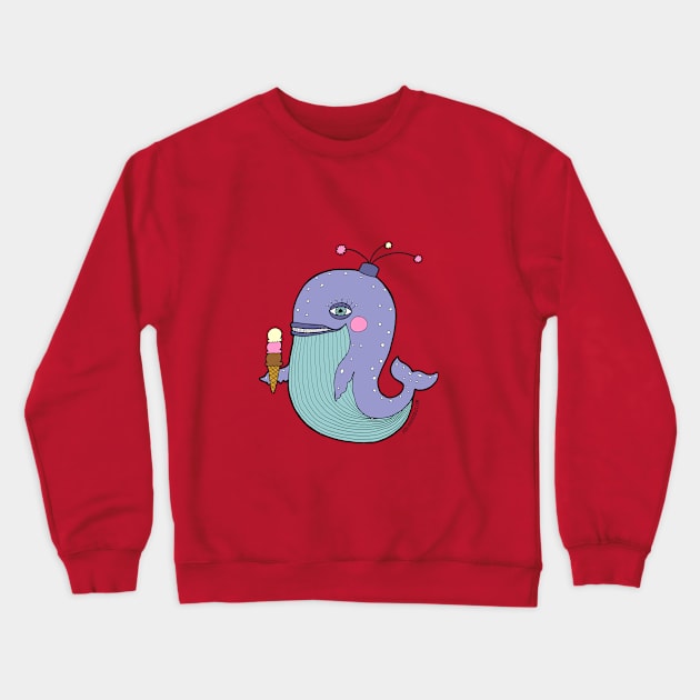 Whale eating ice cream Crewneck Sweatshirt by JodiLynnDoodles